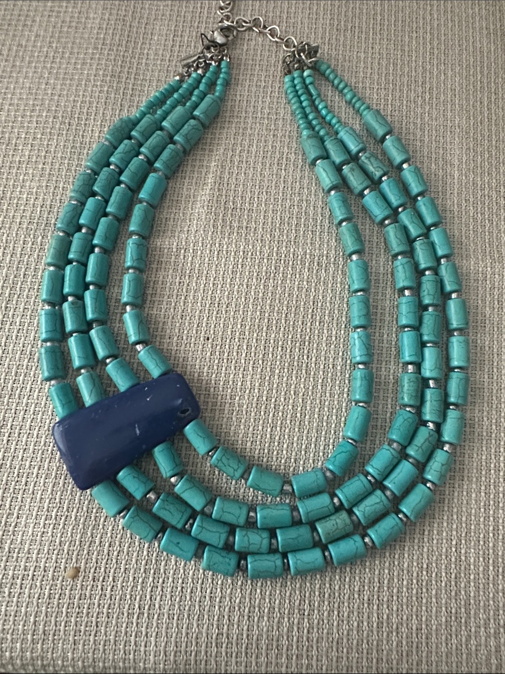 CHICO’s faux Turquoise Beaded Multi-Strand Necklace with Blue Accent - Jewelry